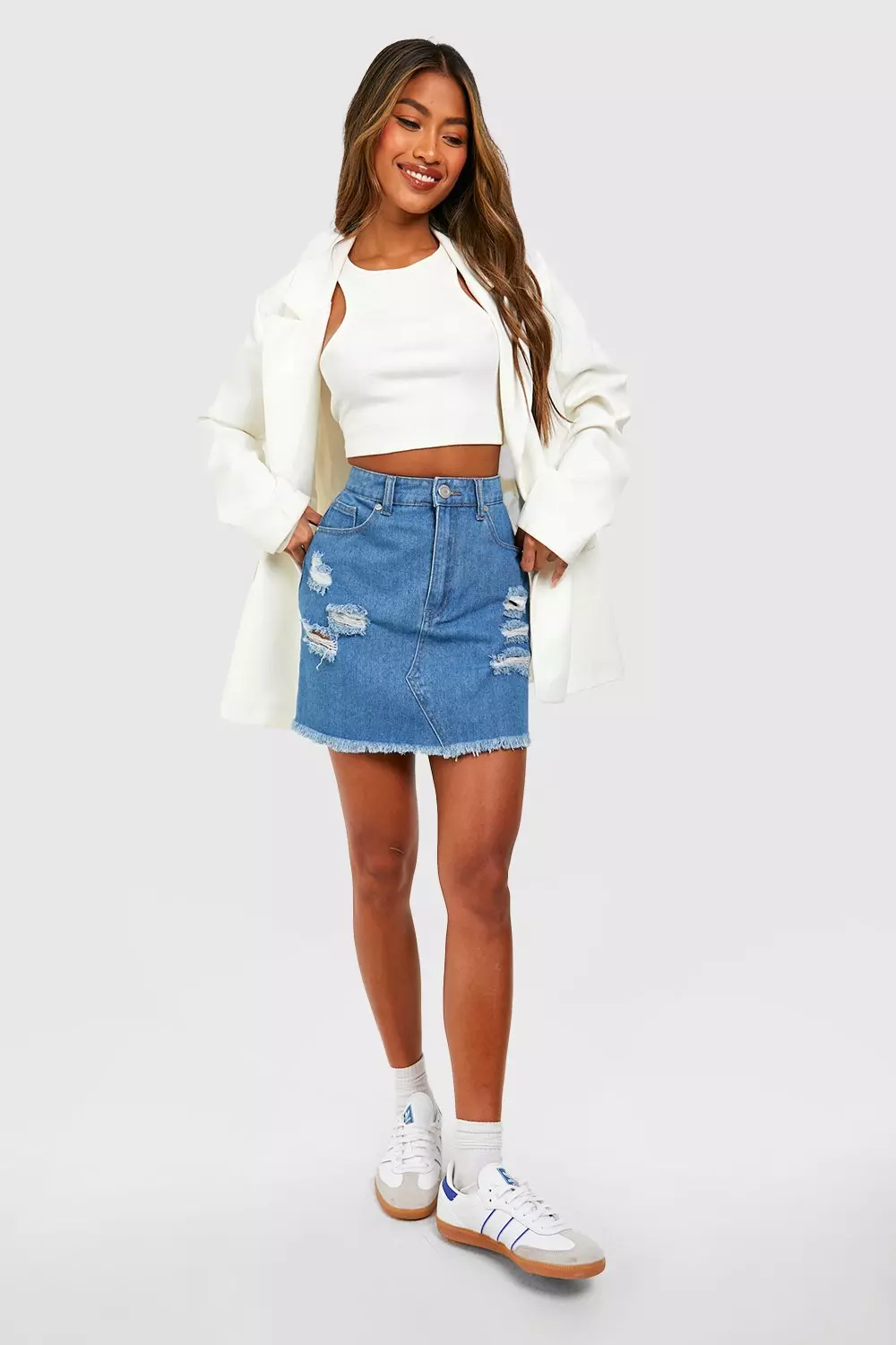 High Waisted Ripped Denim Skirt